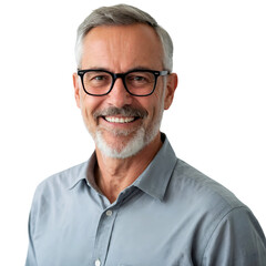 Obraz premium Casual businessman with glasses smiling with happy face, isolated on transparent background