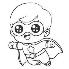 Superhero boy flying with great enthusiasm, for coloring