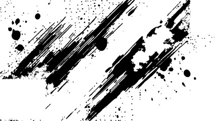 Abstract Grunge Splatter Line Pattern on white and transparent background. Dynamic black paint strokes on a white background, Abstract grunge texture of black paint.
