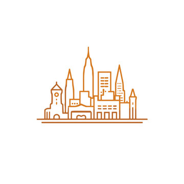 recommend clip art: City skyline vector icon, modern line art, urban travel symbol