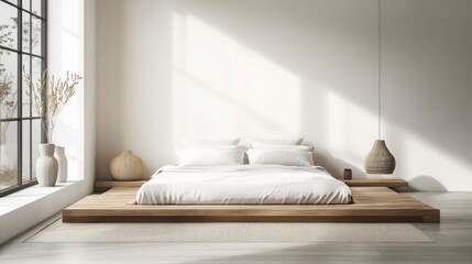Minimalist Wooden Platform Bed Bedroom Design