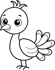 A Cute Baby Peacock Line Art Vector Coloring Page.