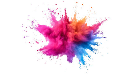 Bright rainbow holi powder explosion with a dynamic mix of colors. Explosion of rainbow color powder on white background. , isolated on white background. 