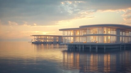 Fototapeta premium Modern Floating Resort at Sunset