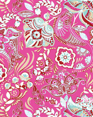 Naklejka premium paisley textile pattern design texture,pasley textile pattern design, Magical Traditional Paisleys Seamless Pattern for wallpaper design or fabric textile printing.