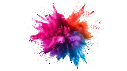 Colorful mixed rainbow powder explosion isolated on white background. Colorful ink powder splashes on white background.