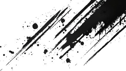Abstract Grunge Splatter Line Pattern on white and transparent background. Dynamic black paint strokes on a white background, Abstract grunge texture of black paint.