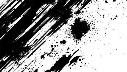 Abstract Grunge Splatter Line Pattern on white and transparent background. Dynamic black paint strokes on a white background, Abstract grunge texture of black paint.