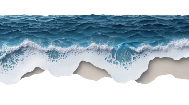 Ocean waves crashing on sandy beach with transparent background