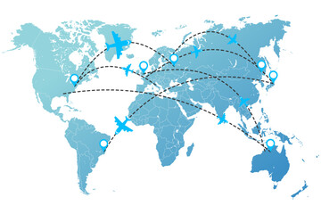 World map vector states border geography, continent global business travel, flat graphic earth globe planet worldwide.