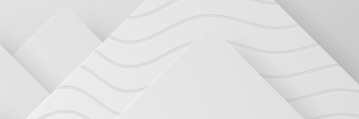 Abstract white geometric shapes, waves background, modern design, website banner