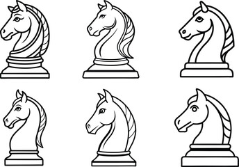 set of the chess knight line art silhouette 