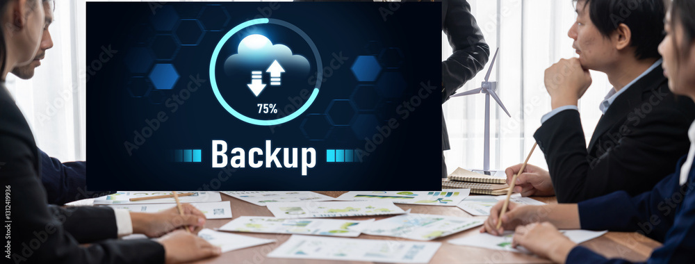 Poster backup storage data internet technology business concept. database storage cloud technology file dat