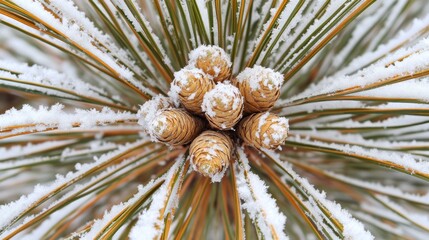 Winter Wonder: Pine Needles Covered in Snow