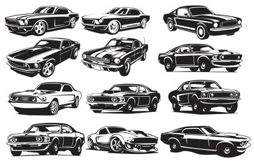 A high-quality vector illustration featuring various classic and modern cars in a stylish 3D look. Perfect for automotive branding, posters, and advertisements.