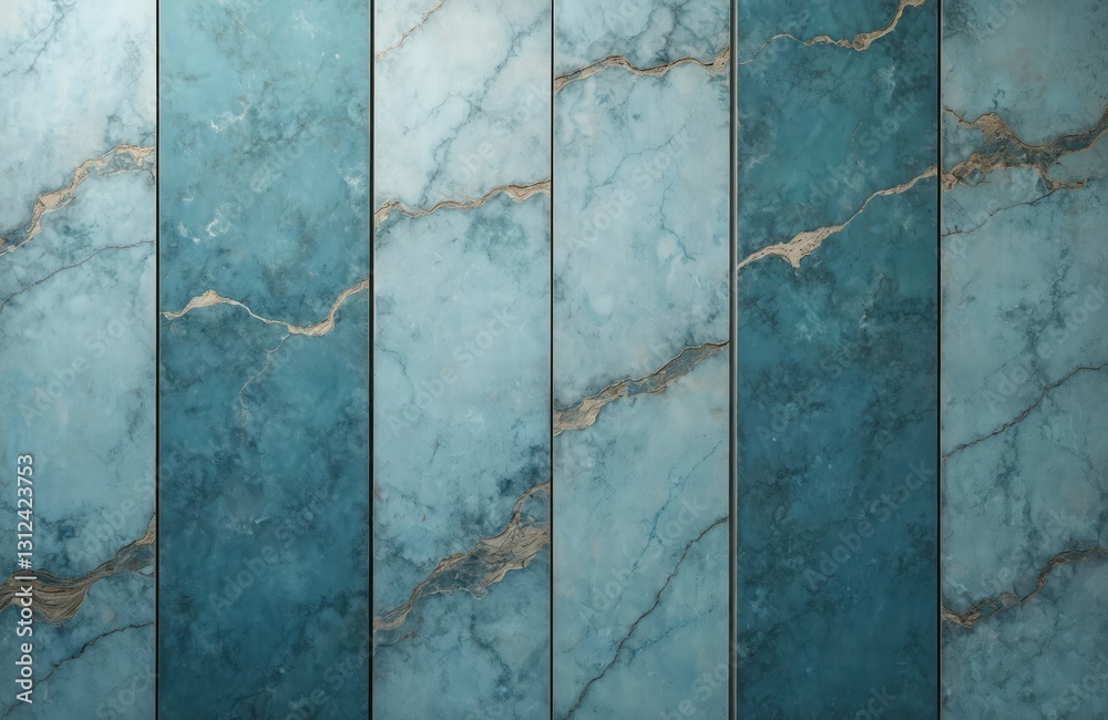 Aufkleber Stylish blue marble tile background with vertical lines, subtle cracks, creating artistic effect. Stone surface, elegant design. Modern sophisticated architecture, interior, wall, flooring. Luxurious