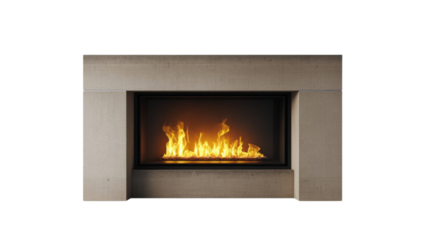 Modern fireplace burning with transparent background