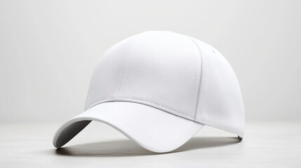 Fototapeta premium White Baseball Cap Single Product Photography, Clean Minimalist Composition, Mockup, Apparel, Headwear Baseball Cap, Mockup