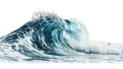 Giant blue ocean wave breaking with transparent background