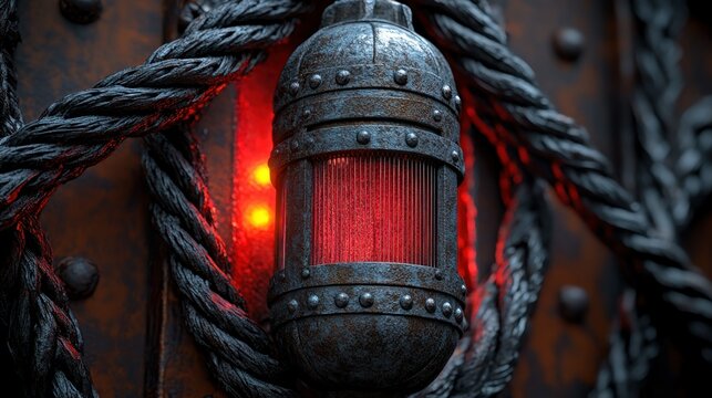 Rusty, glowing, steampunk lantern - Powered by Adobe