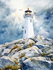Lighthouse on Rocky Shore