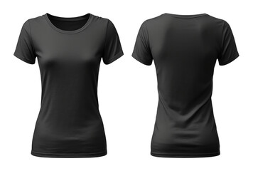 plain black women's t-shirt mockup template, front and back view, generated ai