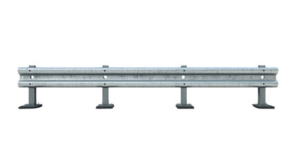 Metal road barrier guardrail protecting roadside with transparent background