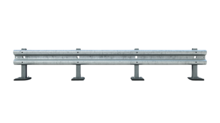 Metal road barrier guardrail protecting roadside with transparent background
