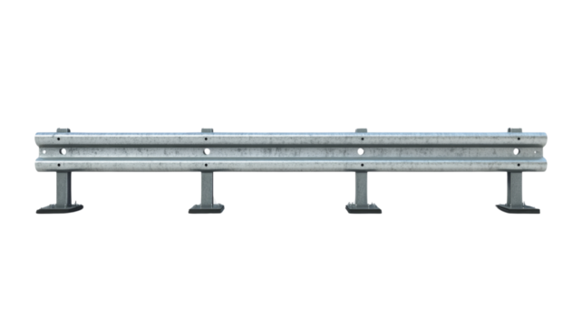 Metal road barrier guardrail protecting roadside with transparent background