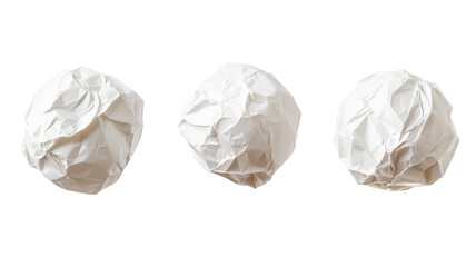 Three crumpled paper balls isolated on transparent background