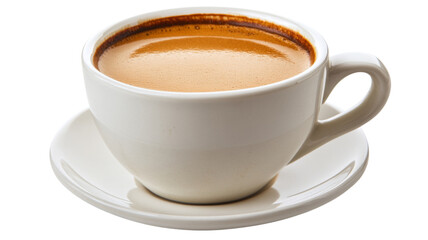 White coffee cup filled with espresso on transparent background