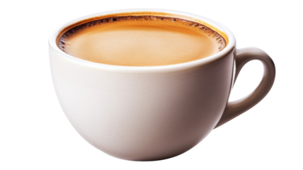 White coffee cup full of delicious hot coffee with transparent background