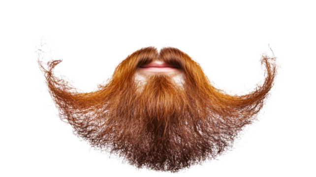 Long red beard and mustache floating on transparent background