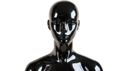 Black mannequin bust on transparent background posing for fashion retail display