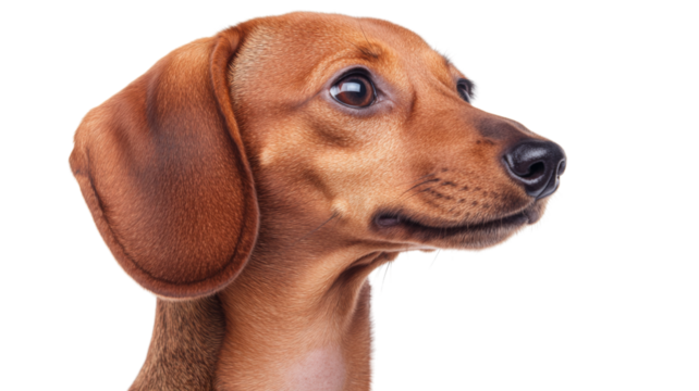 Curious miniature dachshund looking up with transparent background