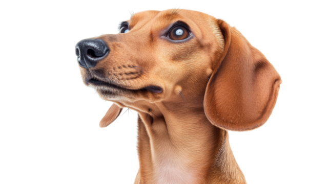 Curious dachshund dog looking up with transparent background