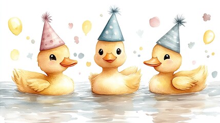 duck birthday hat clipart digital watercolor clipart detailed illustration