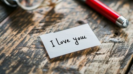 Handwritten Note: "I Love You" on Wooden Surface