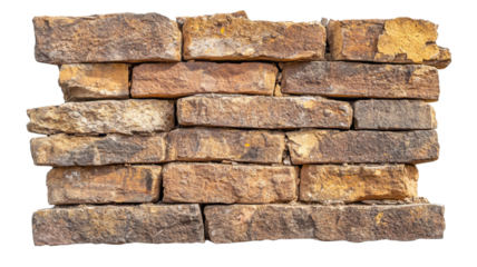 Old rough stone brick wall with transparent background