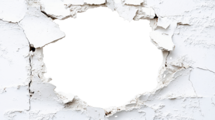 Broken white wall with transparent background revealing checkered pattern