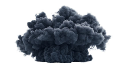 Dark smoke cloud expanding on transparent background