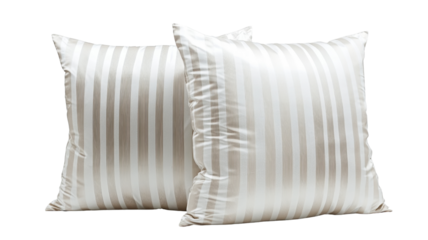 Two soft striped pillows resting on transparent background