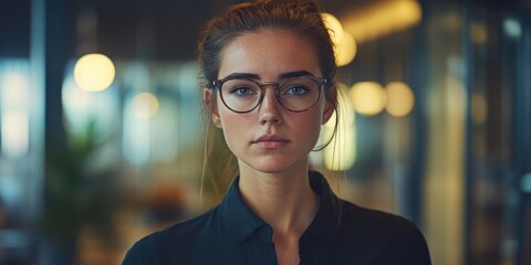 Woman with glasses and black shirt