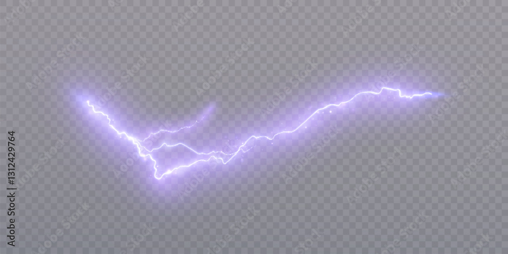 Poster lightning isolated on transparent background png. lightning and discharge impact force, thunder, spa