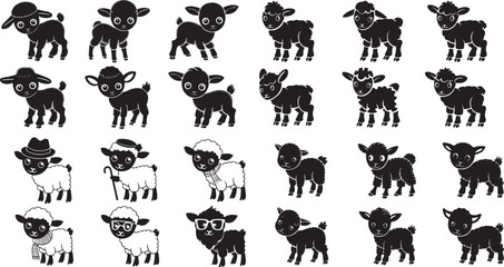 Lamb Icons with Glasses and Hats