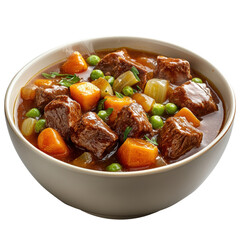 Hearty Beef Stew with Vegetables in a Creamy White Bowl