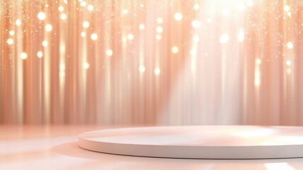 White round Empty podium illuminating a golden stage with sparkling lights, perfect background for showcasing luxury products