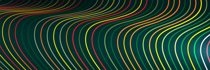 Colorful curved lines digital art, dark background, website design