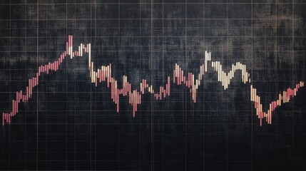 Dynamic stock market candlestick chart illustration on dark textured canvas