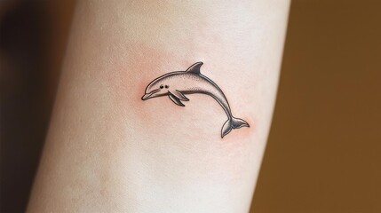 Obraz premium Small Black Ink Dolphin Tattoo on Fair Skinned Forearm